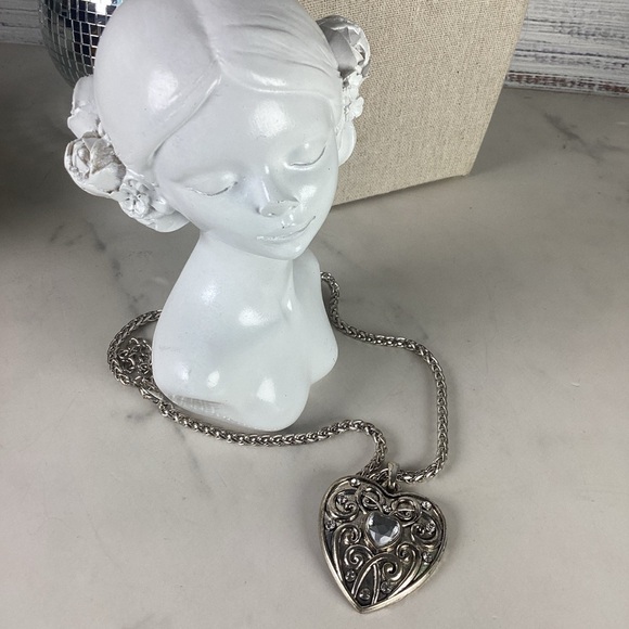 Vintage Romantic Silver Heart‎ rhinestones Necklace Chain - Picture 9 of 12